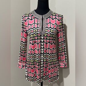 Women’s Tory Burch Pink & Black Geometric Top size small. Classy